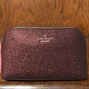 NWT-Kate Spade-Shimmy Glitter Fabric-Small Cosmetic Bag-Deep Nova-$69